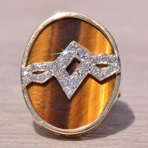Hammerman Brothers Tiger’s Eye and Diamond Ring in Yellow Gold